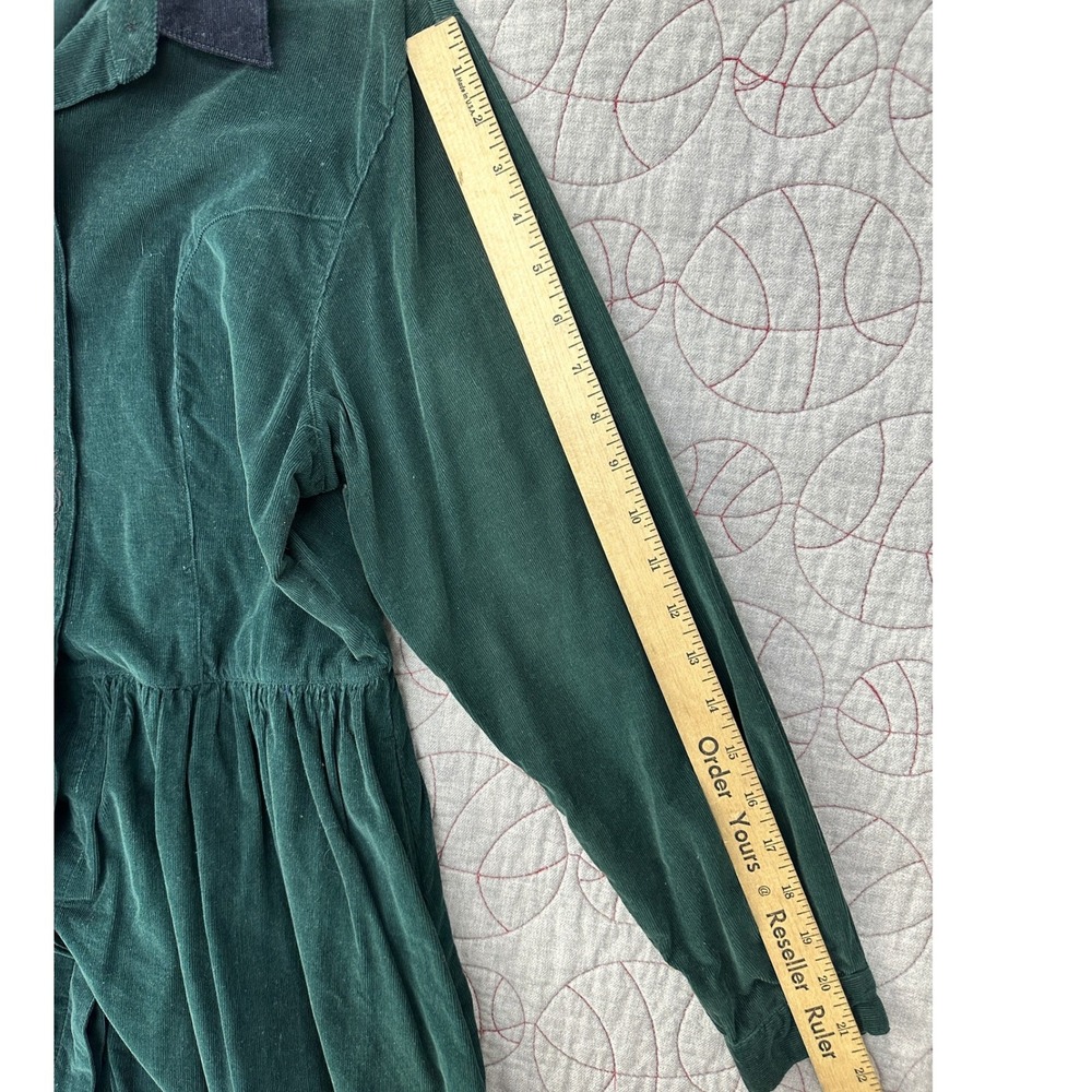 VTG Eddie Bauer Corduroy Dress Green Embroidered Button Front / Women's XS P - Picture 8 of 10